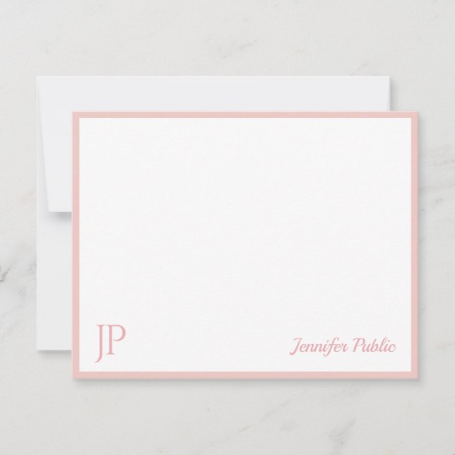 Blush Pink White Chic Handgeschriebenes Script Mon Mitteilungskarte (Vorderseite)