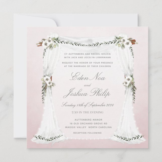 Blush Pink White Chuppah Wedding Einladung (Vorderseite)