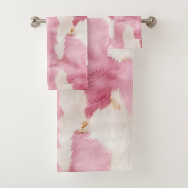 Blush Pink White Cowhid Animal Badhandtuch Set (Insitu)