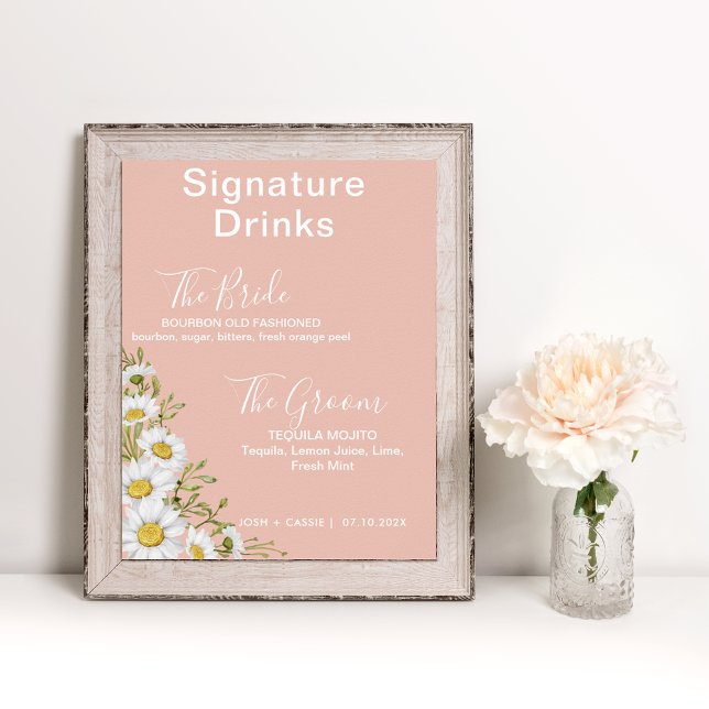 Blush Pink & White Daisies Signature Drinks Poster (Von Creator hochgeladen)