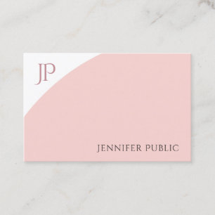 Blush Pink White Elegant Simple Modern Monogram Visitenkarte