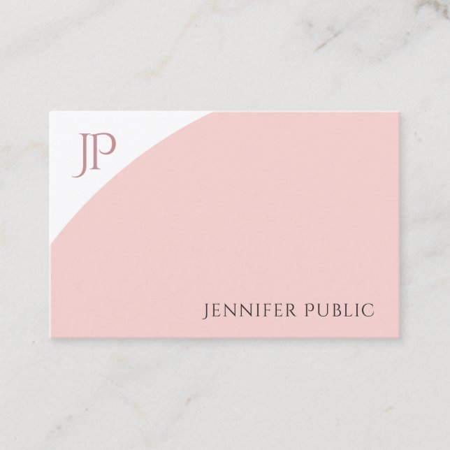 Blush Pink White Elegant Simple Modern Monogram Visitenkarte (Vorderseite)