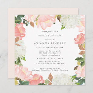 Blush Pink White Floral Bridal Luncheon Einladung