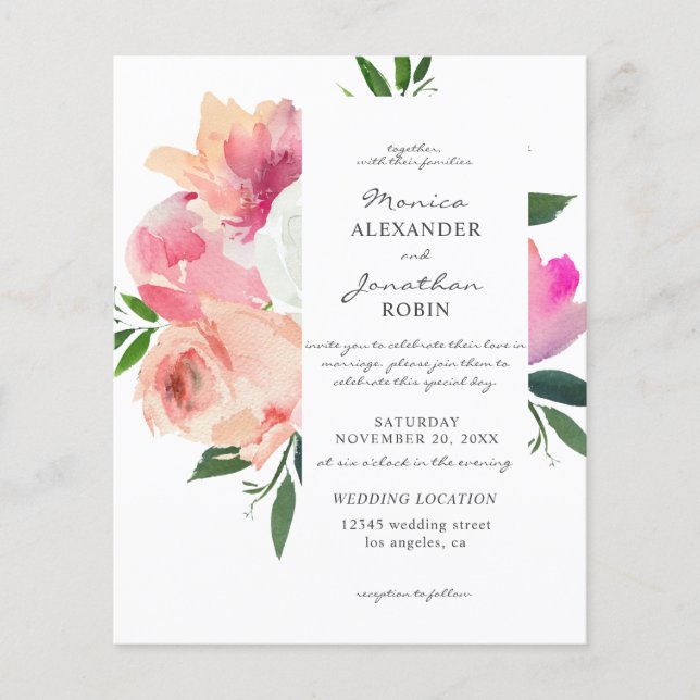 Blush Pink & White Floral Wedding Flyer (Vorne)