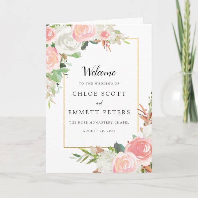 Blush Pink White Floral Wedlet Booklet Programm (Vorderseite)
