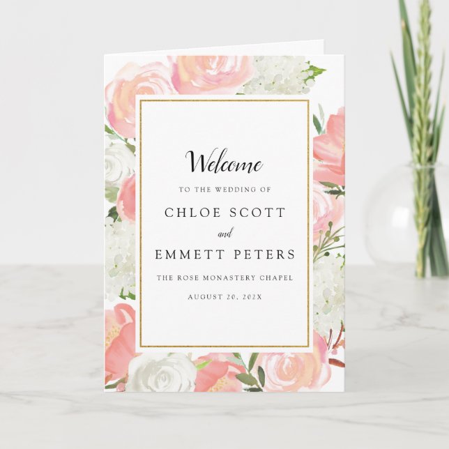 Blush Pink White Floral Wedlet Program Programm (Vorderseite)