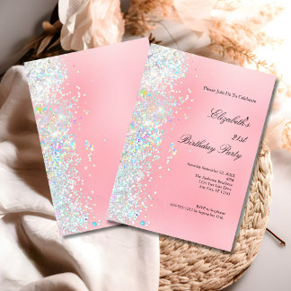 Blush Pink White Glitzer Glam Bling 21. Geburtstag Einladung