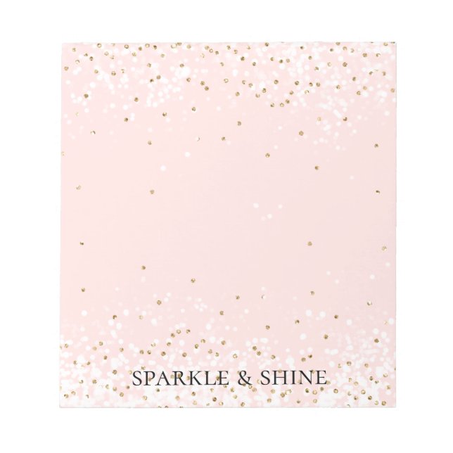 Blush Pink White Gold Confetti Glitz Sparkle Notizblock (Vorderseite)