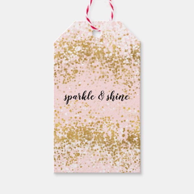 Blush Pink White Gold Confetti Sparkor Geschenkanhänger (Vorderseite)