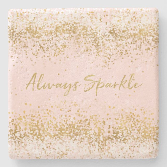 Blush Pink White Gold Confetti Sparkor Steinuntersetzer (Vorderseite)