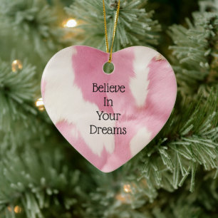 Blush Pink White Gold Cowhid Animal Keramik Ornament