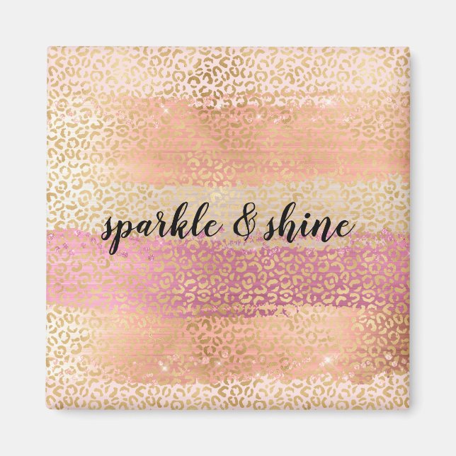 Blush Pink White Gold Girl Glam Leopard Print Magnet (Vorne)
