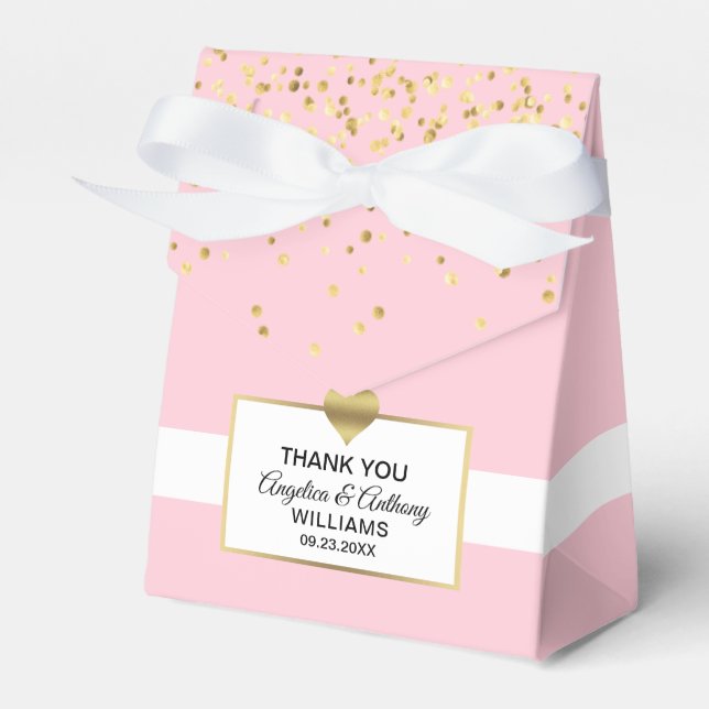 Blush Pink White Gold Heart Gastgeschenk Hochzeit Geschenkschachtel (Vorderseite)