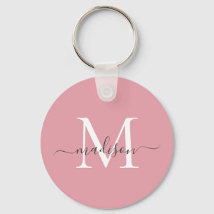 Blush Pink White Gray Monogram Name Girl Script Schlüsselanhänger