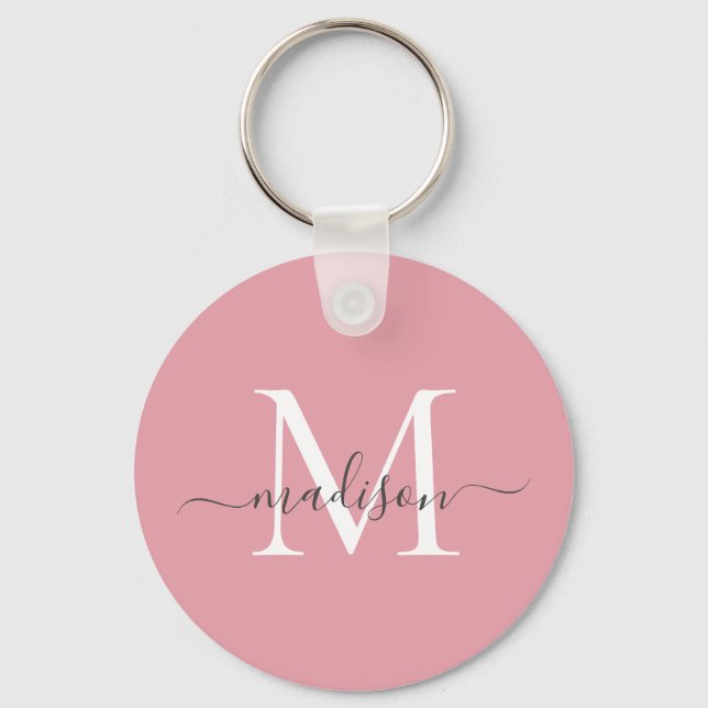 Blush Pink White Gray Monogram Name Girl Script Schlüsselanhänger (Vorderseite)
