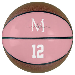 Blush Pink White Gray Monogram Number Girl Script Basketball