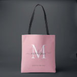 Blush Pink White Gray Monogram Script Name Initial<br><div class="desc">Modern Blush Pink White Silver Gray Monogram Eleganter Script Name Initial Tote Bag</div>