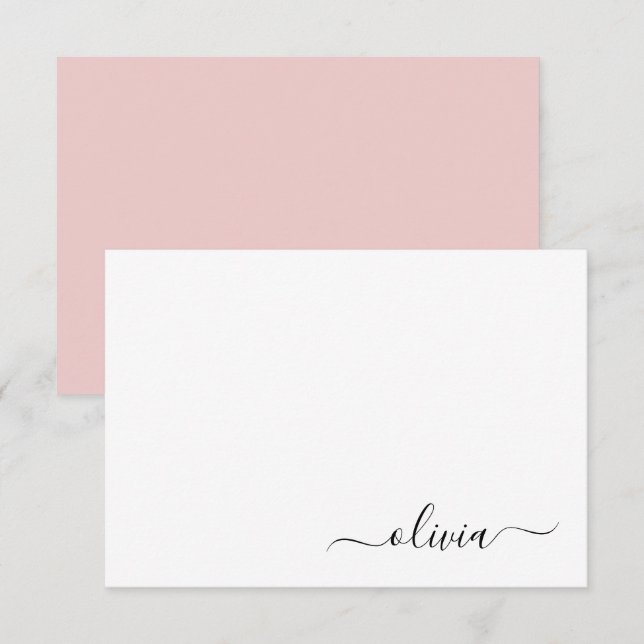 Blush Pink White Modern Script Name Girl Monogram Dankeskarte (Vorne/Hinten)