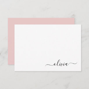 Blush Pink White Modern Script Name Girl Monogram Dankeskarte
