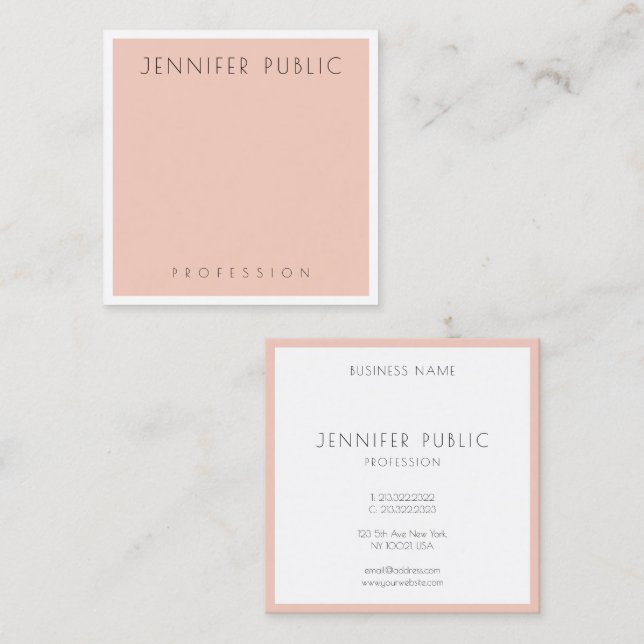 Blush Pink White Moderne Elegant Beruflich Quadratische Visitenkarte (Vorne/Hinten)