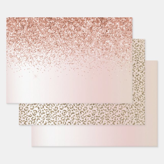 Blush Pink White Ombre Rose Glitzer      Geschenkpapier Set (Set)