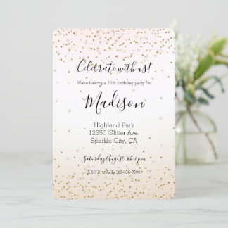 Blush Pink White Peach Ombre Gold Confetti Einladung