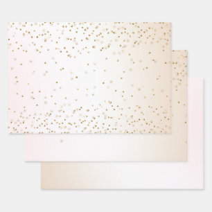 Blush Pink White Peach Ombre Gold Confetti Geschenkpapier Set