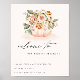 Blush Pink White Pumpkin Floral Wedding Willkommen Poster