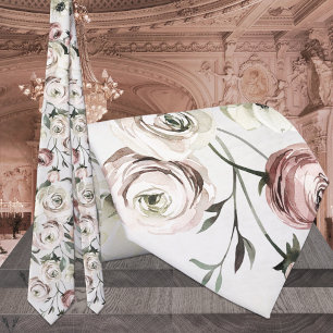 Blush Pink & White Ranunculus Vine Wedding Krawatte