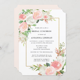 Blush Pink White Rose Floral Bridal Luncheon Einladung