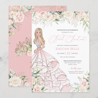 Blush Pink White Roses Luxury 16 . Geburtstag Invi Einladung