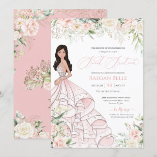 Blush Pink White Roses Luxury Glam 16 . Geburtstag Einladung