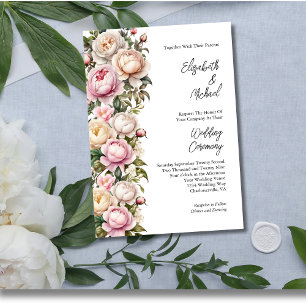 Blush Pink White Roses Peonies Bloral Wedding Einladung