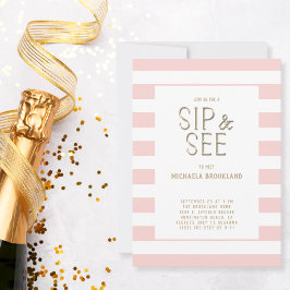 Blush Pink White Stripe Baby Girl Sip und sehen Si Einladung