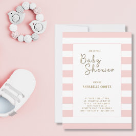 Blush Pink White Striped Girl Babydusche Einladung