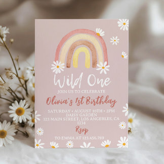 Blush Pink Wild One Daisy Einladung zum 1. Geburts