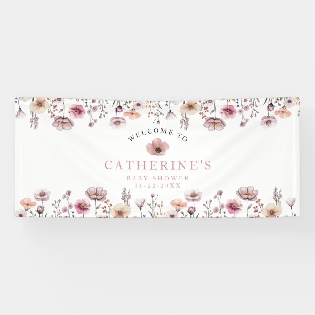 Blush Pink Wildblume Babyduschbanner - Boho Fl Banner (Horizontal)