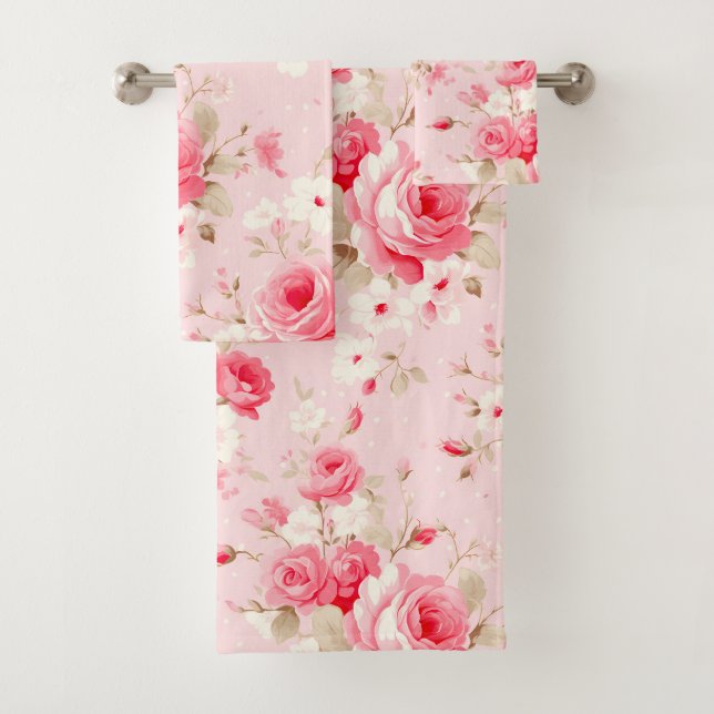 Blush Pink Wildblume Bloral Badhandtuch Set (Insitu)