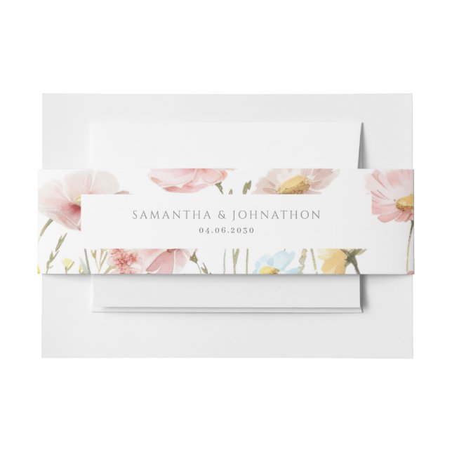 Blush Pink Wildblume Bloral Wedding Einladungsbanderole (Vorderseite Beispiel)