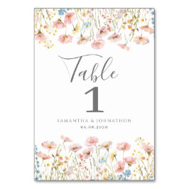 Blush Pink Wildblume Bloral Wedding Table Card Tischnummer
