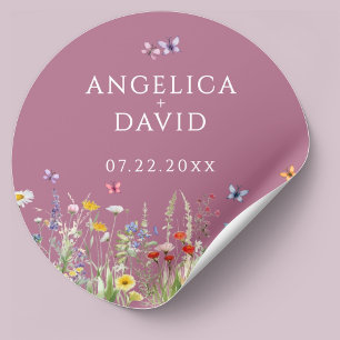 Blush Pink Wildblume Butterflies Hochzeitsticker Runder Aufkleber