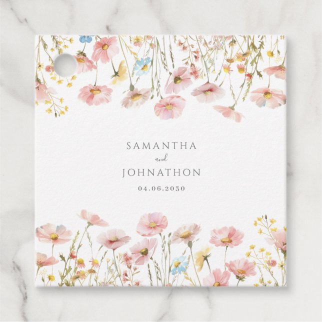 Blush Pink Wildblume Floral Gastgeschenk Hochzeit  Geschenkanhänger (Vorderseite)