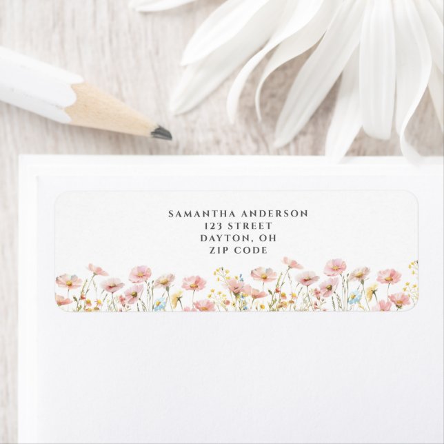Blush Pink Wildblume Floral Return Address Label (Insitu)