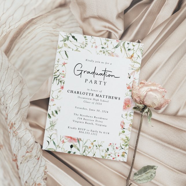 Blush Pink Wildblume Frame Graduation Party Einladung (Von Creator hochgeladen)