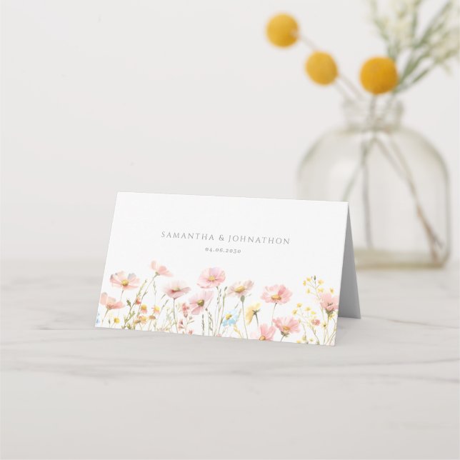 Blush Pink Wildblume Meadow Wedding Platzkarte (Rückseite)
