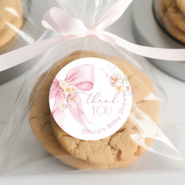 Blush Pink Wildblume Pink Bow Vielen Dank Runder Aufkleber