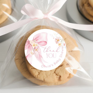 Blush Pink Wildblume Pink Bow Vielen Dank Runder Aufkleber