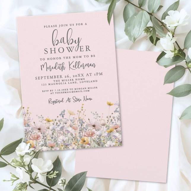 Blush Pink Wildflower Baby Shower Einladung (Blush Pink Wildflower Baby Shower Invitation)