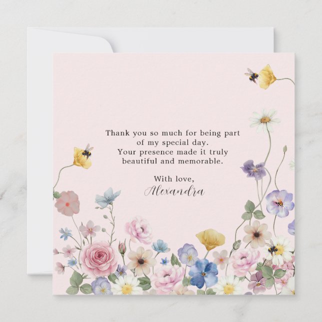 Blush Pink Wildflower Bridal Shower Thank You Card Dankeskarte (Rückseite)