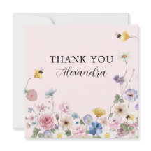 Blush Pink Wildflower Bridal Shower Thank You Card